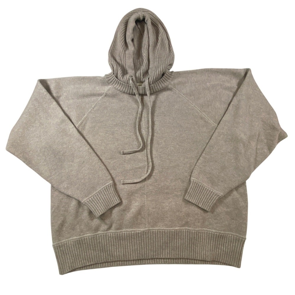 Club‎ Monaco Cashmere Blend Hoodie Oversized Wool Knit Sweater Taupe L/G